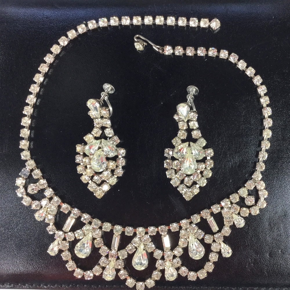 Vintage 1950’s Crystal Necklace and Earrings Set